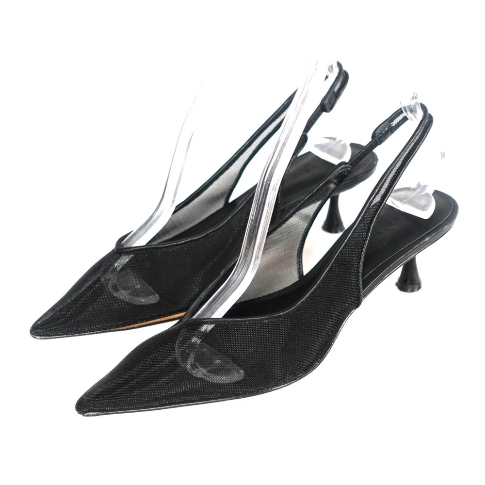 STUDIO AMELIA Black Pointed Mesh Slingback Heels
